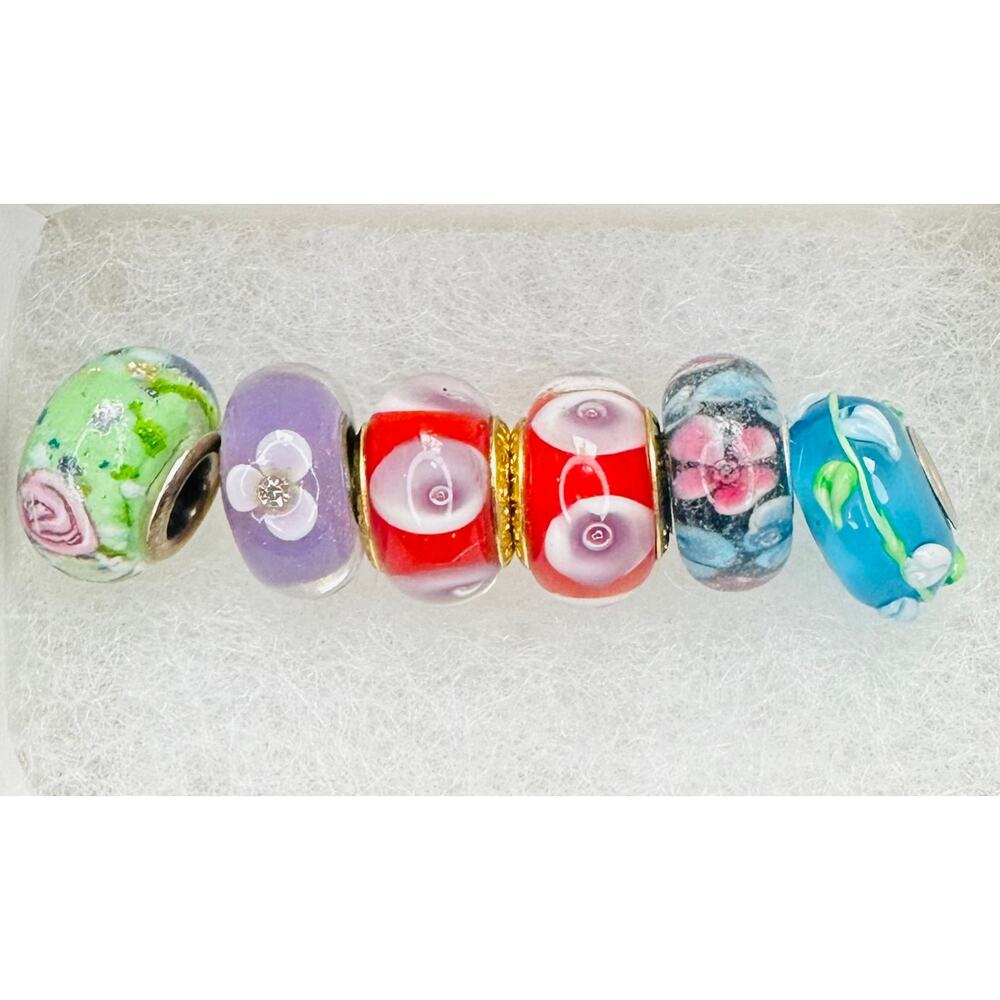 Glass Design Charm Beads for Bracelets or Jewelry Making – Lot of 6